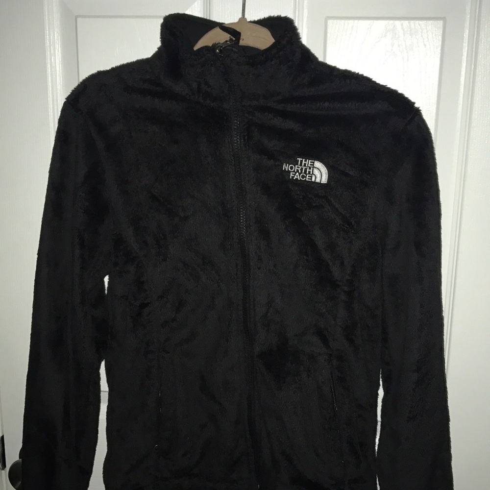 Black north face fuzzy jacket